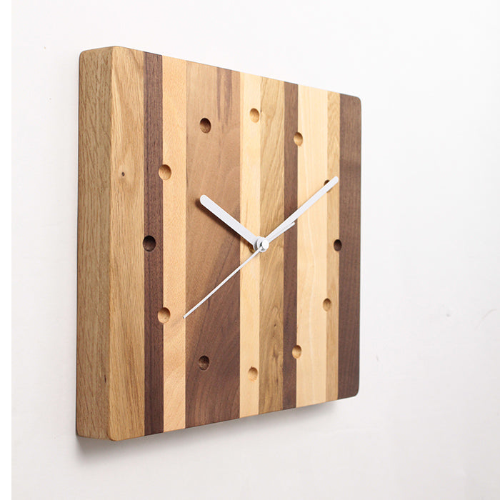 天然木 掛け時計 音がしない 秒針静かな 木製 壁掛け時計 / モザイク 四角 掛け時計 / てざわり本店