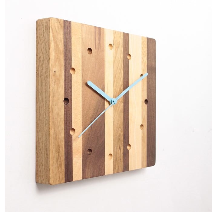 天然木 掛け時計 音がしない 秒針静かな 木製 壁掛け時計 / モザイク 四角 掛け時計 / てざわり本店